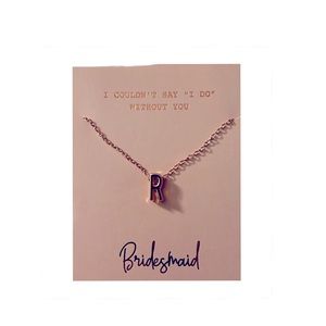 Initial “R” Rose Gold Necklace with Bridesmaid Packaging